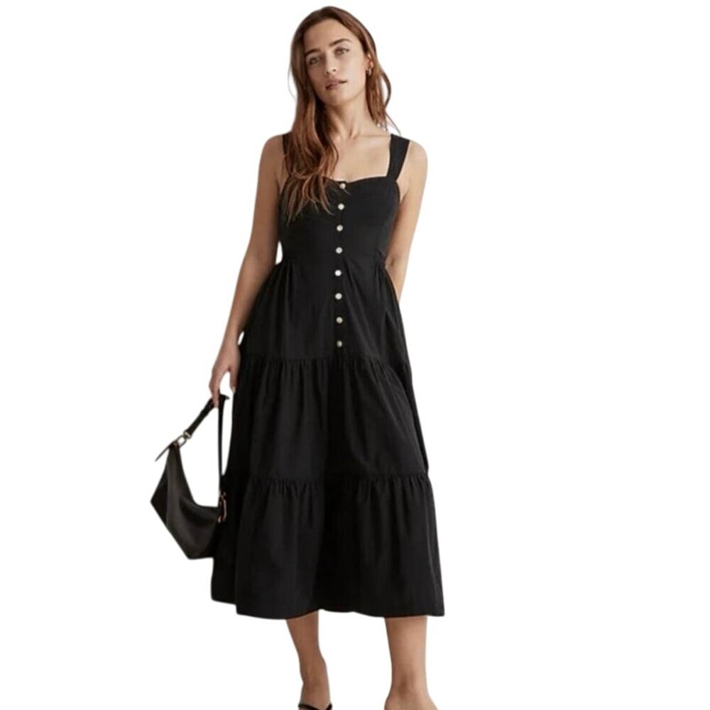 Madewell Black Button-Front Tiered Midi Dress - Size 16